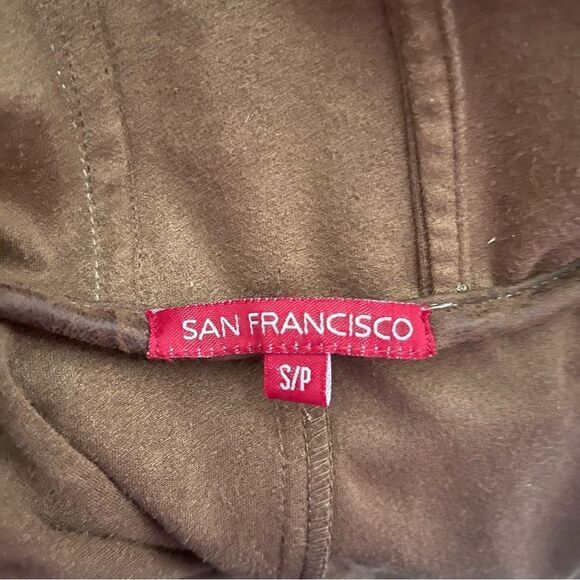 𝅺SAN FRANCISCO Brown Faux Leather Jacket with Hood  and Snap Buttons Size S - Picture 5 of 14